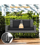2-Person Patio Pe Wicker Hanging Porch Swing Bench Chair Cushion 800lbs