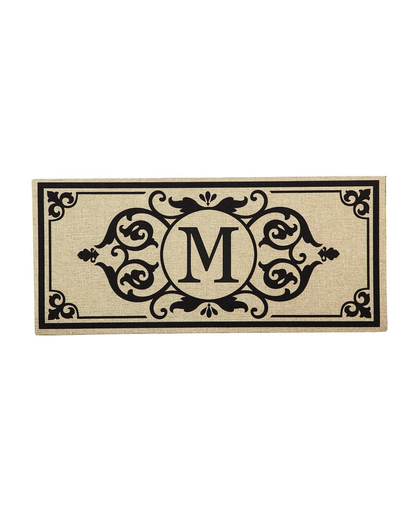 Evergreen Cambridge Letter M Monogram Burlap Sassafras Indoor Outdoor Switch Doormat1'10"x10"Brown