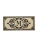 Evergreen Cambridge Letter M Monogram Burlap Sassafras Indoor Outdoor Switch Doormat1'10"x10"Brown