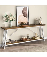 Tribesigns 70.9 Inches Extra Long Sofa Table Behind Couch, Industrial Entry Console Table for Hallway, Entryway, Living Room, Light Brown and White