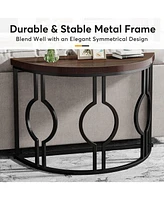 Tribesigns Half Moon Console Table for Entryway, 43 Inch Industrial Semi Circle Sofa Table with Geometric Base, Wood Accent Table for Living Room, Hal