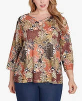 Hearts Of Palm Plus Spice It Up Printed 3/4 Sleeve Top