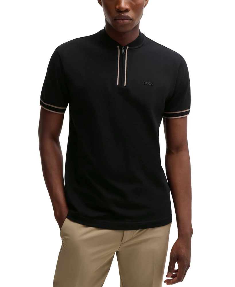 Boss by Hugo Men's Cotton-Pique Zip-Neck Polo