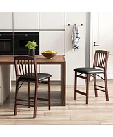 Skonyon Set of 2 Counter Height Chairs Folding Kitchen Island Stool with Padded Seat-Brown