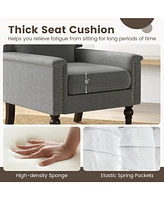 Skonyon Mid-century Modern Armchair Linen Fabric Upholstered Accent Chair with Cushion-Gray