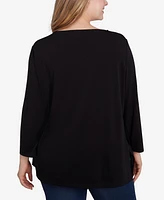 Ruby Rd. Plus Micro Chain Embellished Solid Crepe Knit Top with Side Slits