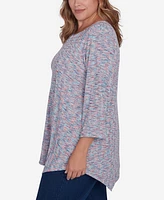 Ruby Rd. Plus Size Scoop Neck With Bar Detail Spacedye Knit Top