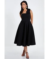 Quiz Women's Scuba One-Shoulder Bow Skater Midi Dress