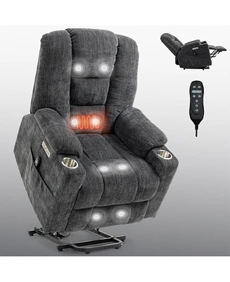 Mondawe Brown Power Lift Recliner Chair with Massage and Heat for Elderly Usb Type C Ports