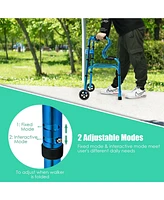 Skonyon Aluminum Heavy-Duty Folding Wheeled Stand-Assist Walker-Blue