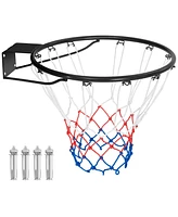 Skonyon 18 Inch Basketball Rim Goal Replacement with All Weather Net and Mounting Hardware-Black