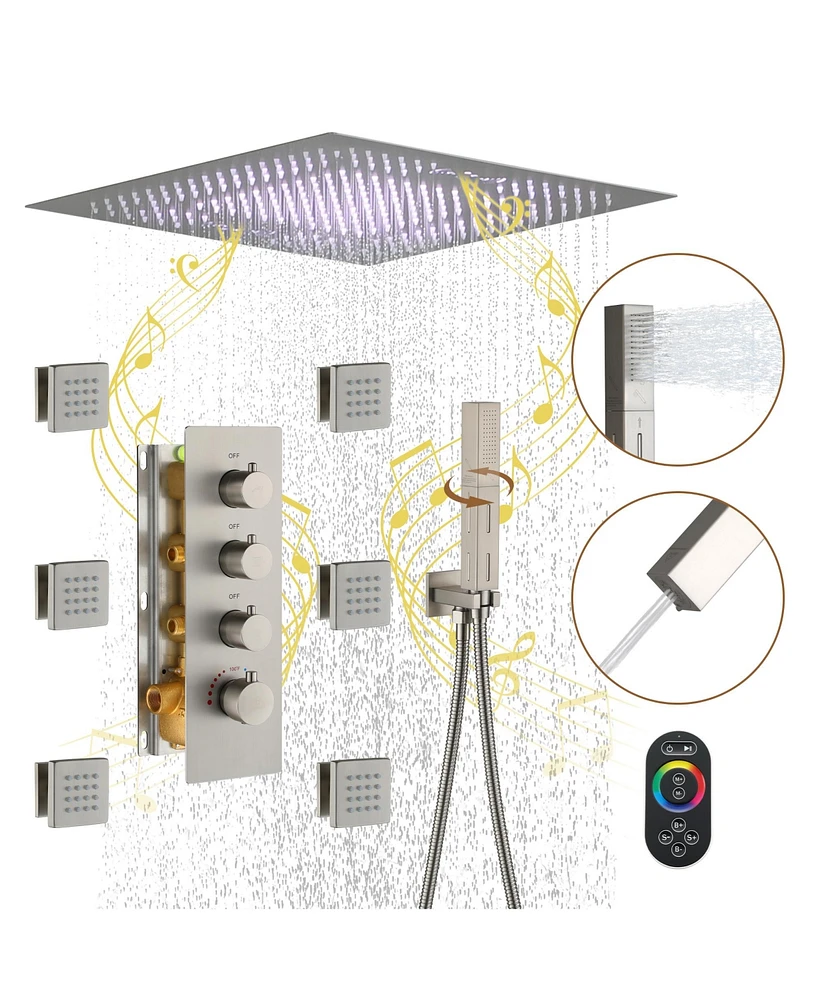 Casainc 3-Spray Led Thermostatic Shower Faucet Fixed and Handheld Showerhead