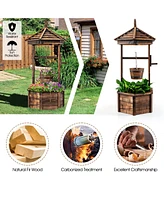 Skonyon Rustic Wooden Wishing Well with Adjustable Hanging Bucket-Brown