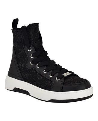 Guess Women's Mannen Knit Hi-Top Lace-Up Fashion Sneakers