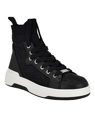 Guess Women's Mannen Knit Lace Up Hi Top Fashion Sneakers