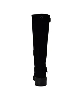 Guess Women's Lenni Knee High Suede Lug Sole Buckle Riding Boots