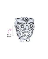 Bling Jewelry Wise Graduate Owl Bird Charm Bead For Women Student For Book Worm Oxidized Sterling Silver Fits European Charm Bracelet