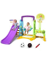 Costway 6 In 1 Toddler Climber and Swing Set w/ Basketball Hoop & Football Gate Backyard