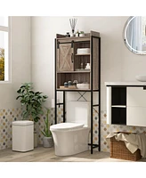 Givimo 4-Tier Multifunctional Toilet Storage Cabinet with Adjustable Shelf and Sliding Barn Door-Gray