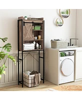 Givimo 4-Tier Multifunctional Toilet Storage Cabinet with Adjustable Shelf and Sliding Barn Door-Gray