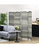 Homcom 6 Panel Room Divider Hand-Woven Freestanding Partition, Mixed Gray