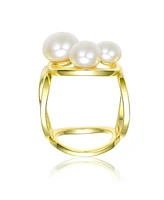 Genevive Sterling Silver 14k Gold Plated with Freshwater Pearls Ball Ring