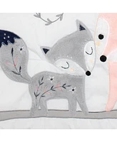 Lambs & Ivy Forever Friends White/Pink/Gray Woodland Fox/Owl 4-Piece Nursery Crib Baby Bedding Set