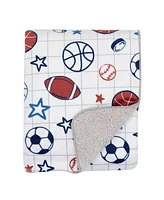 Lambs & Ivy Baby Sports White Fleece Baby Blanket - Football/Basketball/Baseball