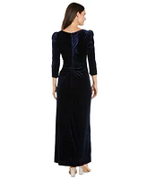 R & M Richards Women's Velvet Embellished Ruched Gown