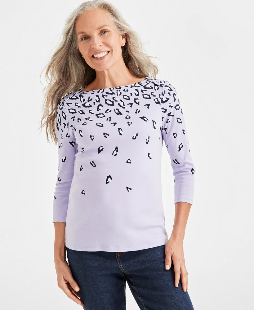 Style & Co Petite Animal Rain Cotton Knit Top, Created for Macy's