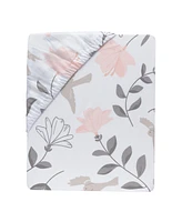 Lambs & Ivy Petals White/Pink/Gray Floral 100% Cotton Fitted Crib/Toddler Sheet