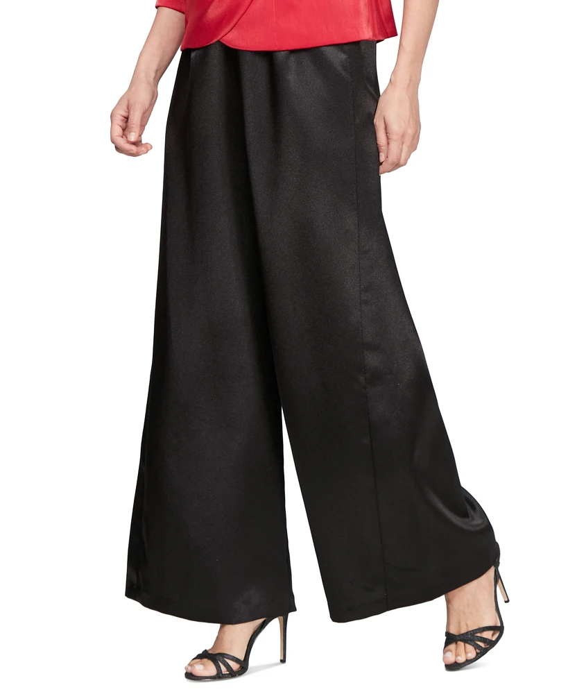 Alex Evenings Petite Satin Pull-On Wide-Leg Pants