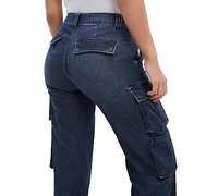 Guess Women's Kori High Rise Denim Cargo Jeans