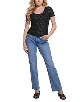 Guess Women's Paige 4G Stones Scoop-Neck Short-Sleeve Sweater