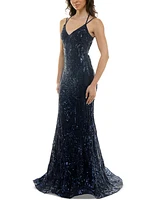 B Darlin Juniors' Sequined Lace-Up Gown