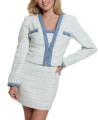 Guess Women's Tosca Braid-Trim Long-Sleeve Tweed Jacket