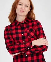 Nautica Jeans Women's Lake Check Roll-Tab-Sleeve Button-Up Shirt