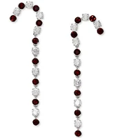 Ajoa By Nadri Silver-Tone Crystal Stone Candy Cane Linear Earrings