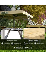 Foldable Picnic Table and Chairs with Umbrella, Aluminum Outdoor Set