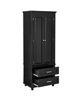 Tall Storage Cabinet with Two Drawers for Bathroom/Office, Black