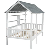 Streamdale Furniture Twin Kids House Bed with Roof, Rails, Shelves (Arriving 8/18)