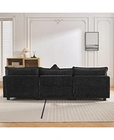 Streamdale Furniture Black Chenille L-Shape Sofa with Ottoman and Pillows