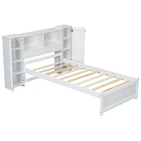 Twin Platform Bed with Storage Headboard and Lockers, Gray
