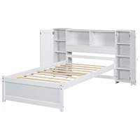 Simplie Fun Twin Platform Bed with Storage Headboard and Lockers, Gray