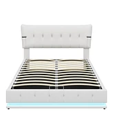 Queen Size Upholstered Hydraulic Storage Bed with Rgb Led Light