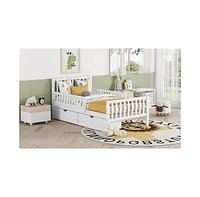 Twin Wood Platform Bed with Guardrails on Both Sides and Two Storage Drawers, Gray