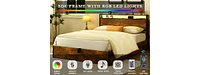 Queen Bed Frame with Bookcase, Lights, and Charging Station