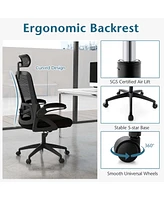 Costway Ergonomic Office Chair with Adjustable Lumbar Support Rocking Backrest Armrests