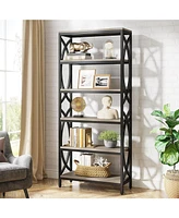 Tribesigns 6-Tier Bookshelf, 70.8" Tall Bookcase, Modern Wooden Bookshelf with Metal Frame, Freestanding Open Storage Shelves/Shelving Unit for Office