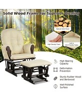 Costway Glider and Ottoman Cushion Set Wood Baby Nursery Rocking Chair